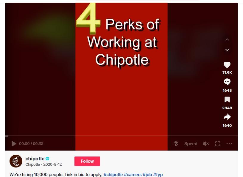 Chipotle team amplified their recruiting video for TikTok with humor and creativity